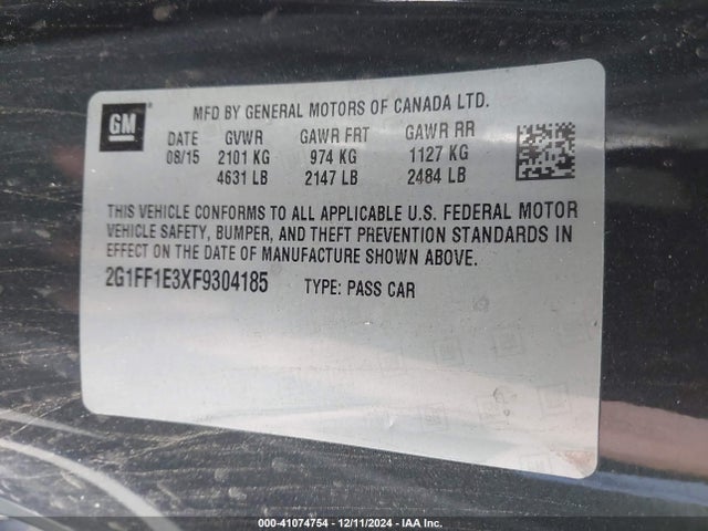 Chevrolet Camaro 2lt 2015 2G1FF1E3XF9304185 Image 9