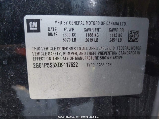 2013 CADILLAC XTS 2G61P5S3XD9117622 Photo 8