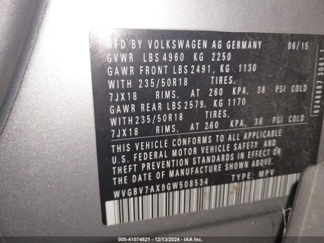 WVGBV7AX9GW508534 Volkswagen TIGUAN SE
