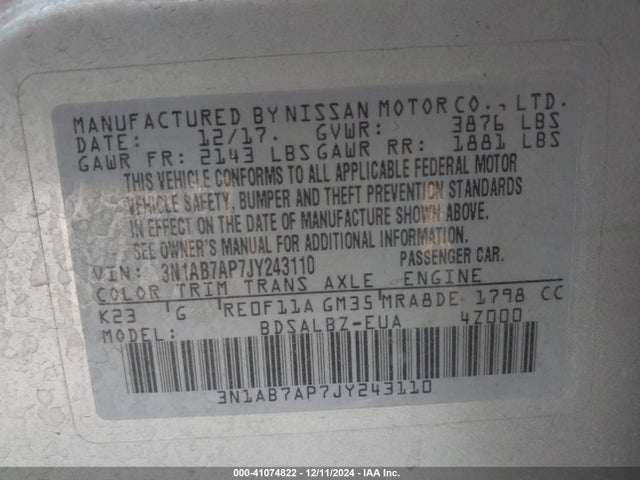 Nissan SENTRA S 2018 3N1AB7AP7JY243110 Image 9