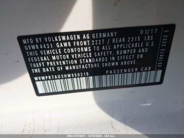 WVWPR7AU3HW950215 Volkswagen E-golf Sel Premium