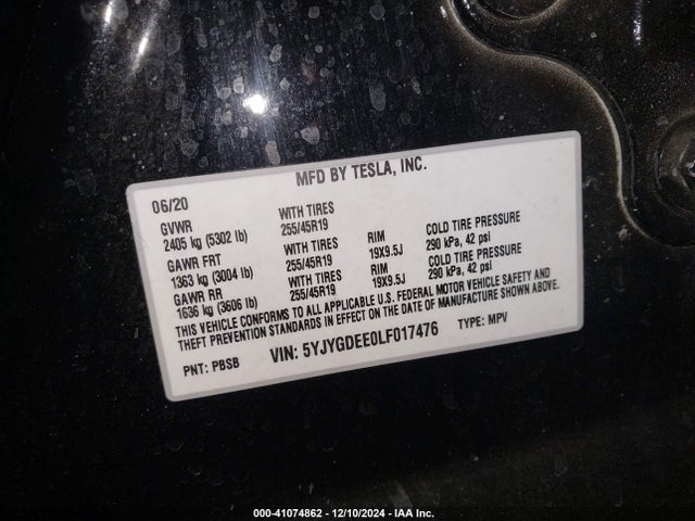 2020 TESLA MODEL Y 5YJYGDEE0LF017476 Photo 8