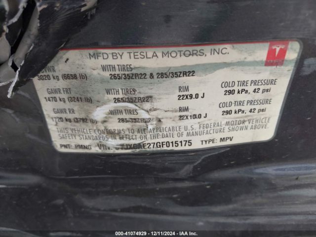 5YJXCAE27GF015175 Tesla MODEL X