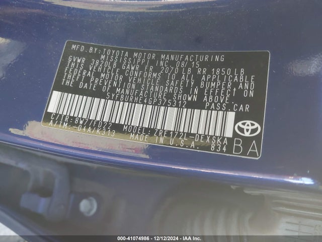 Toyota Corolla S Plus 2016 5YFBURHE4GP375312 Image 9