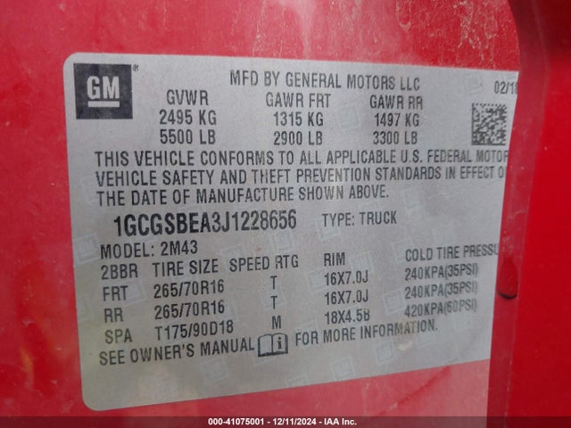 Chevrolet Colorado Wt 2018 1GCGSBEA3J1228656 Image 9