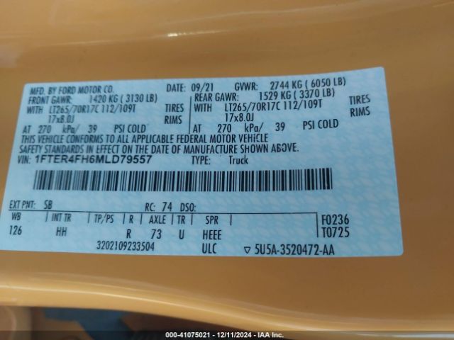 1FTER4FH6MLD79557 Ford Ranger Lariat