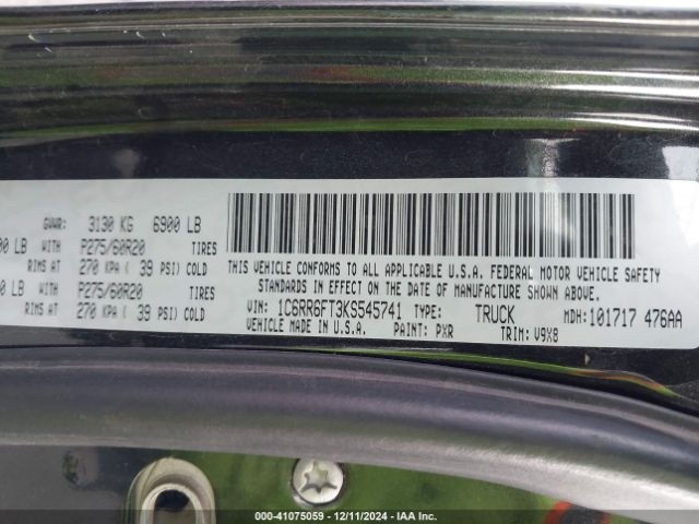 1C6RR6FT3KS545741 RAM 1500 Classic Express  4x2 6'4 Box