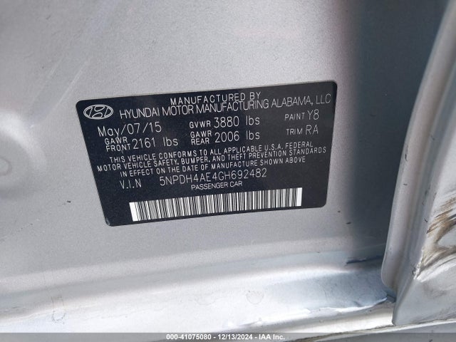 Hyundai ELANTRA SE 2016 5NPDH4AE4GH692482 Image 9
