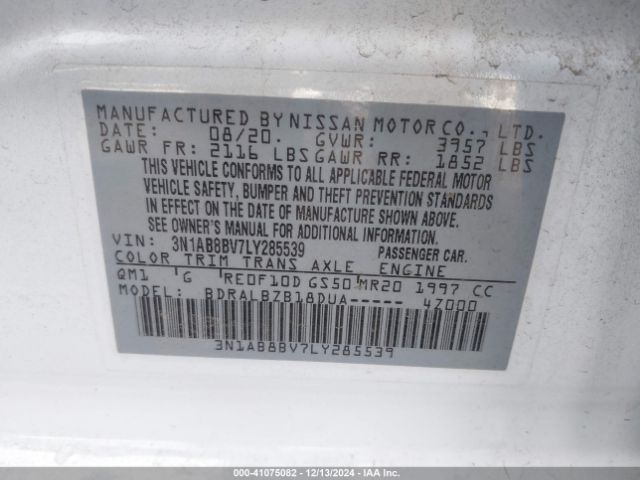 3N1AB8BV7LY285539 Nissan Sentra S Xtronic Cvt