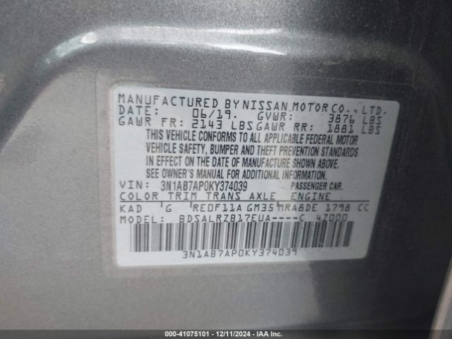 3N1AB7AP0KY374039 Nissan SENTRA SR