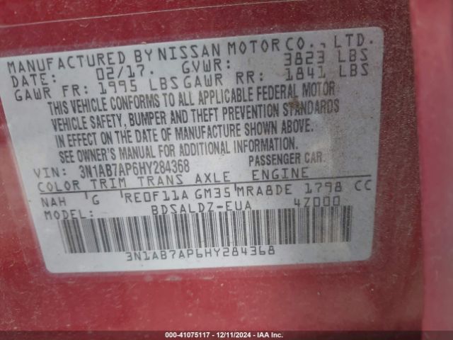 3N1AB7AP6HY284368 Nissan SENTRA SV