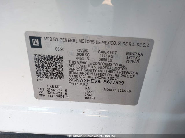 3GNAXHEV9LS677829 Chevrolet Equinox Fwd Ls