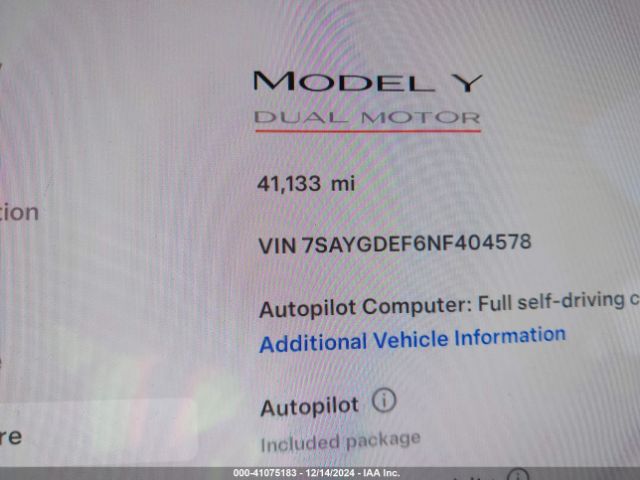 7SAYGDEF6NF404578 Tesla Model Y Performance Dual Motor All-wheel Drive