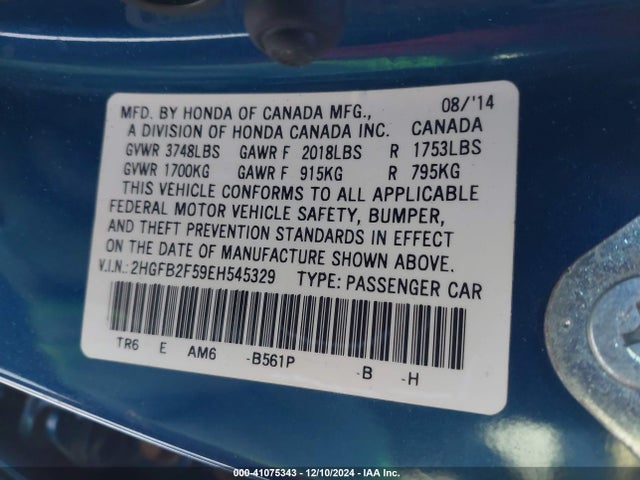 Honda Civic Lx 2014 2HGFB2F59EH545329 Image 9
