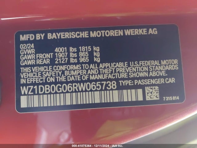 41075364 :رقم المزاد ، WZ1DB0G06RW065738 vin ، 2024 Toyota Gr Supra 45th Anniversary Edition مزاد بيع
