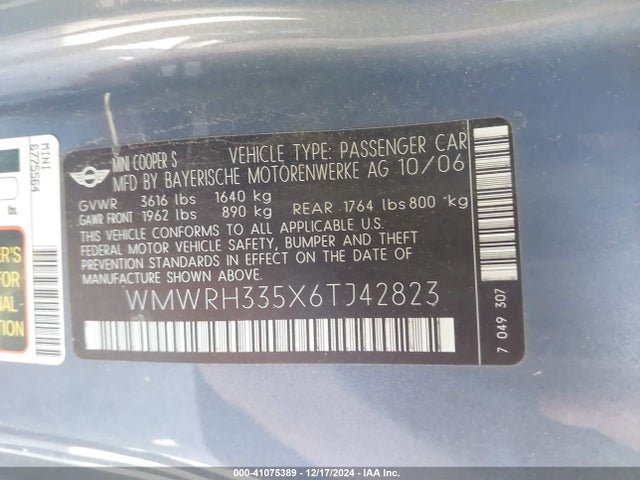 2006 MINI COOPER S WMWRH335X6TJ42823 Photo 8