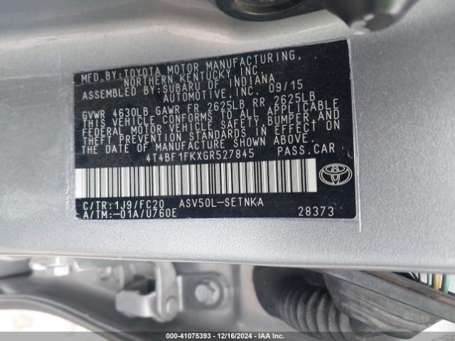 4T4BF1FKXGR527845 Toyota CAMRY LE