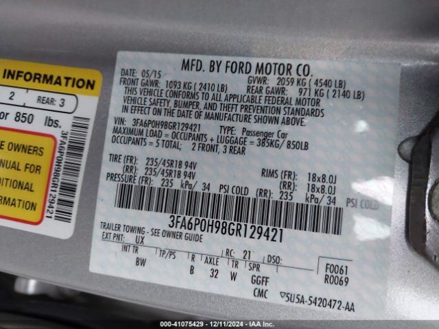 3FA6P0H98GR129421 Ford FUSION SE