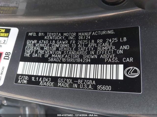 58ADZ1B1XRU184294 Lexus ES 350