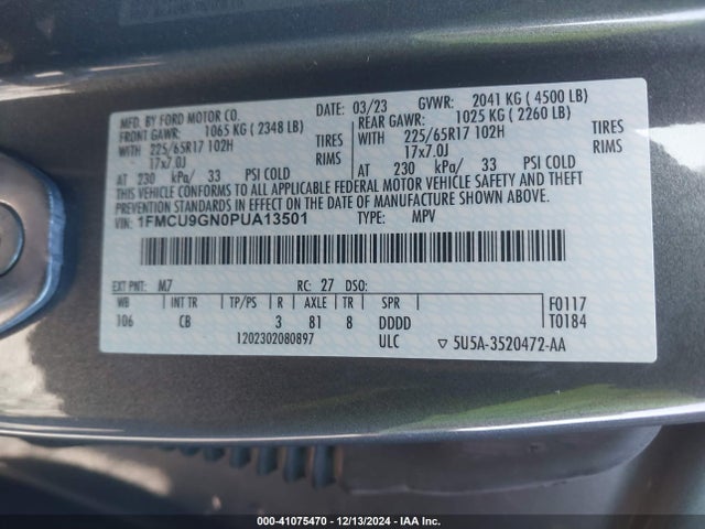 Ford Escape Active 2023 1FMCU9GN0PUA13501 Image 9