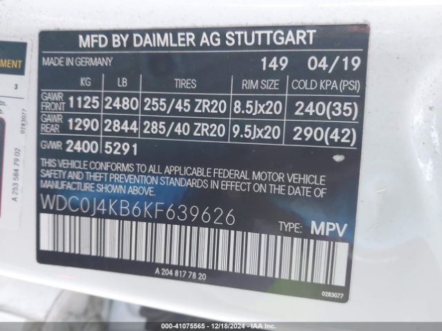 WDC0J4KB6KF639626 Mercedes-Benz Glc 300 Coupe 4matic