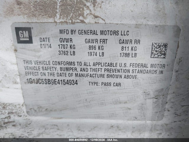 Chevrolet Sonic Lt Auto 2014 1G1JC5SB9E4154934 Image 9