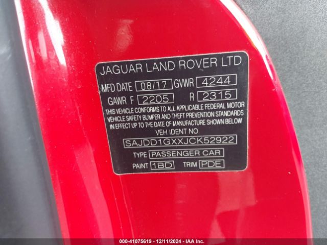 SAJDD1GXXJCK52922 Jaguar F-type 296hp
