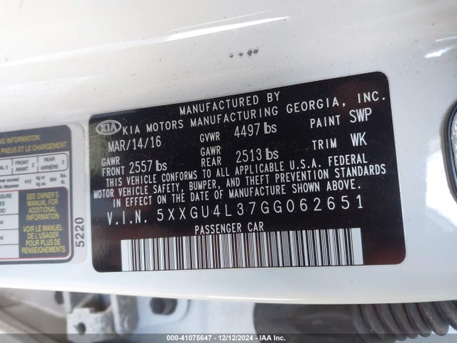 KIA OPTIMA EX 2016 5XXGU4L37GG062651 Image 9