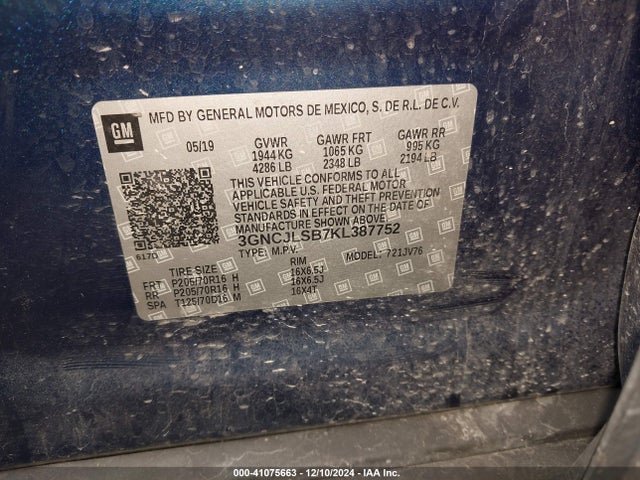 Chevrolet Trax Lt 2019 3GNCJLSB7KL387752 Image 9
