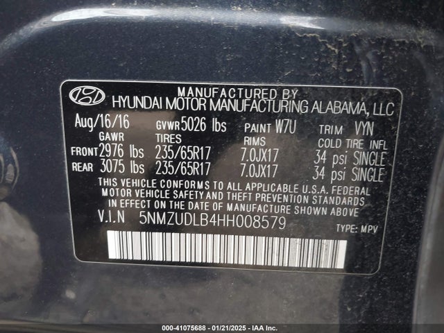 5NMZUDLB4HH008579 Hyundai Santa Fe Sport 2.4l