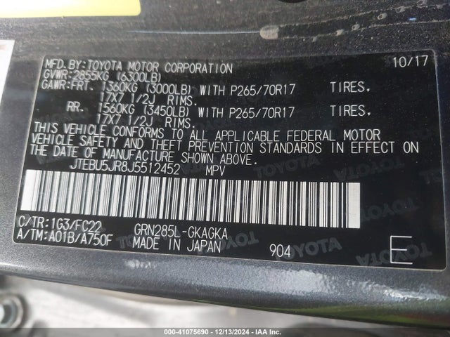 JTEBU5JR8J5512452 Toyota 4runner Trd Off Road