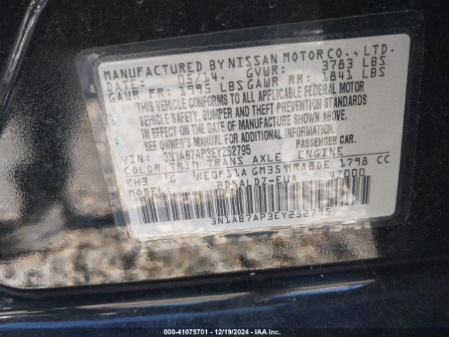 3N1AB7AP3EY252795 Nissan Sentra Fe+ S/fe+ Sv/s/sl/sr/sv