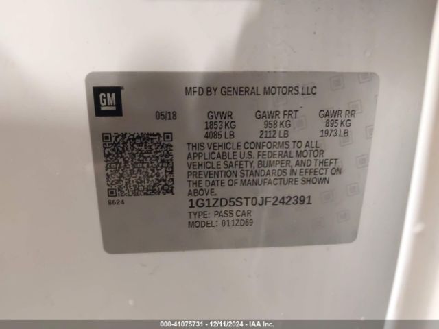 1G1ZD5ST0JF242391 Chevrolet MALIBU LT