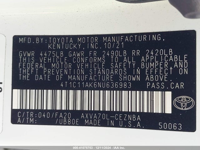 Toyota CAMRY LE 2022 4T1C11AK6NU636983 Image 9