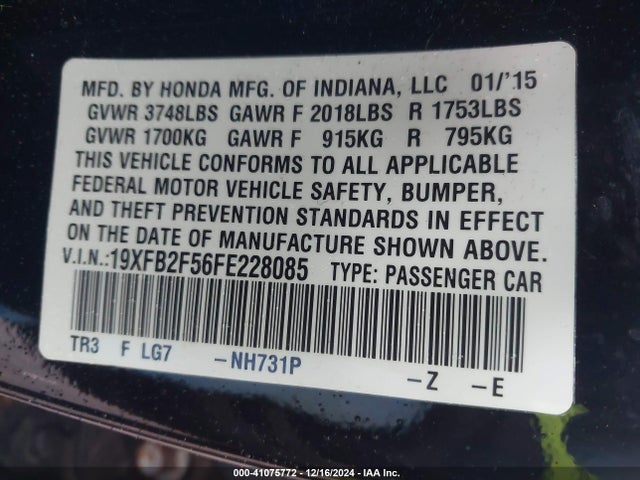 Honda Civic Lx 2015 19XFB2F56FE228085 Image 9