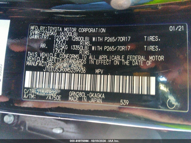 Toyota 4RUNNER SR5 2021 JTEEU5JRXM5239936 Image 9