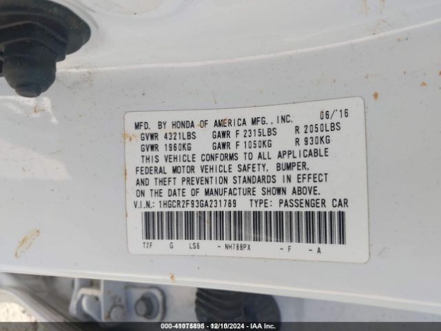 1HGCR2F93GA231789 Honda Accord Ex-l