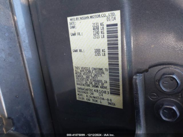 1N4AA5AP2EC481083 Nissan Maxima 3.5 Sv