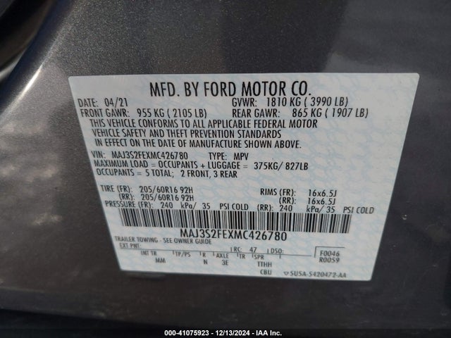 MAJ3S2FEXMC426780 Ford ECOSPORT S