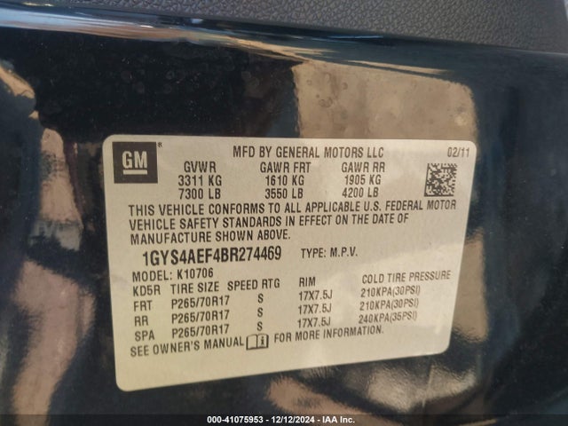 2011 CADILLAC ESCALADE 1GYS4AEF4BR274469 Photo 8