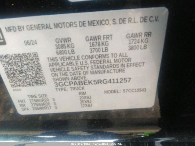 3GCPABEK5RG411257 Chevrolet Silverado 1500 2wd  Short Bed Custom