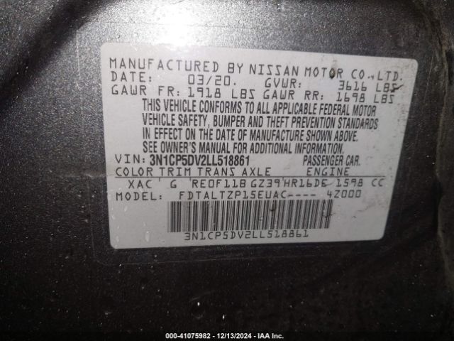 3N1CP5DV2LL518861 Nissan Kicks Sr Xtronic Cvt