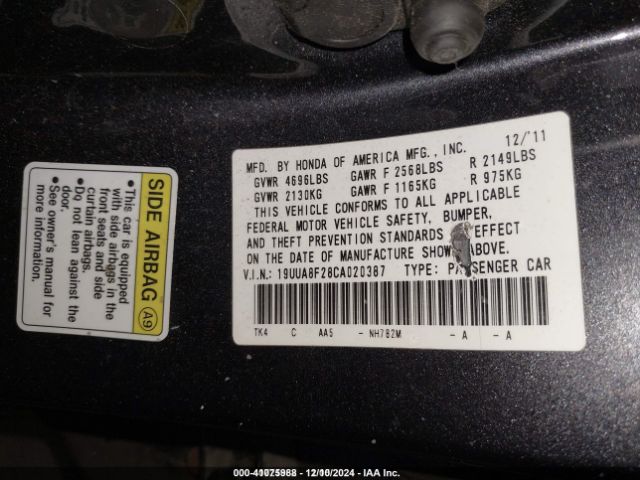 2012 ACURA TL 19UUA8F28CA020387 Photo 8