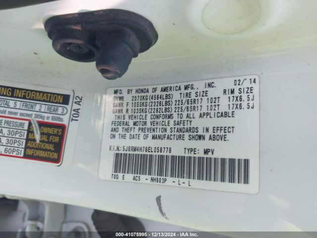 5J6RM4H76EL058778 Honda Cr-v Ex-l
