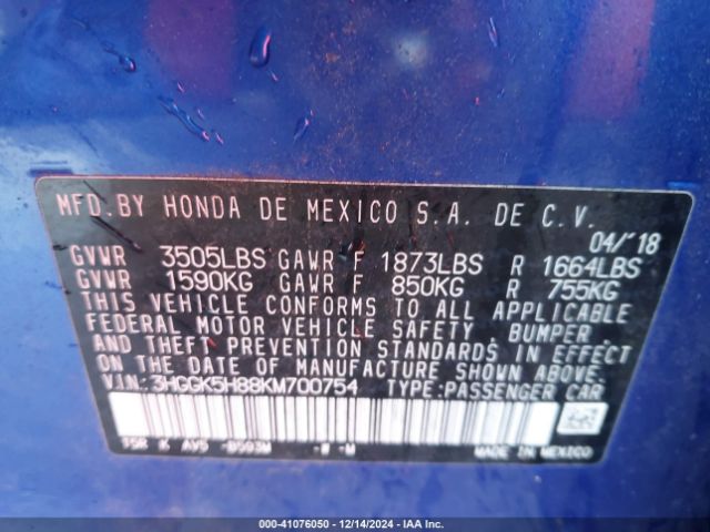 3HGGK5H88KM700754 Honda FIT EX