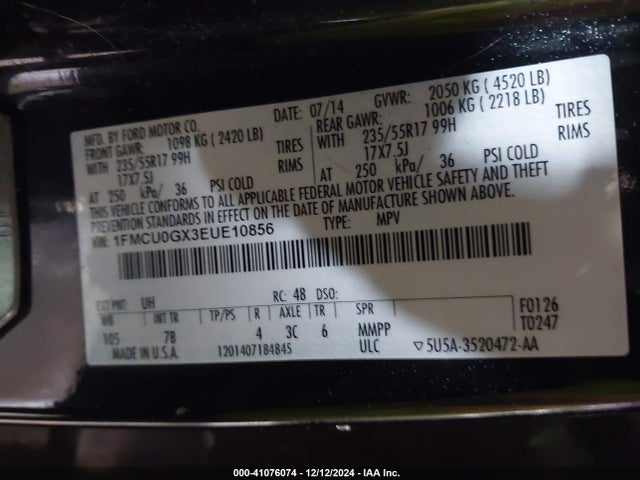 1FMCU0GX3EUE10856 Ford ESCAPE SE