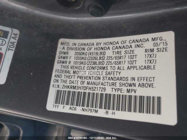Honda Cr-v Ex-l 2015 2HKRM3H70FH521729 Image 9