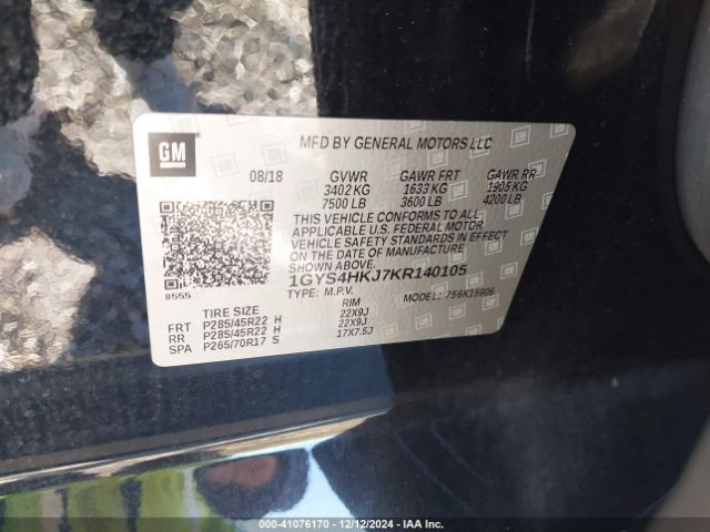 1GYS4HKJ7KR140105 Cadillac Escalade Esv Luxury