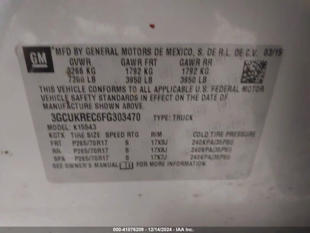 3GCUKREC6FG303470 Chevrolet Silverado 1500 1lt