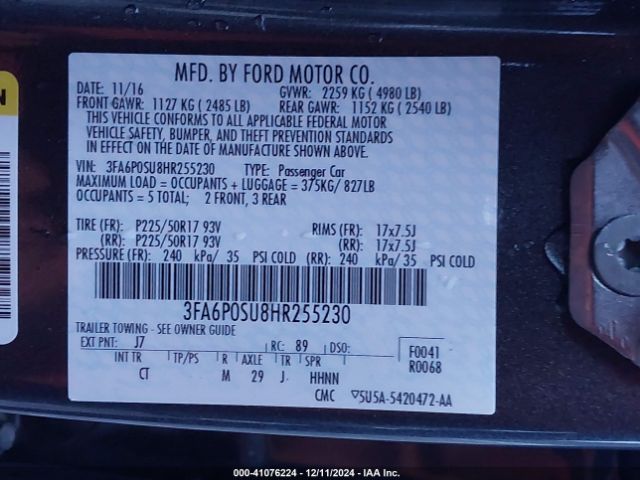 3FA6P0SU8HR255230 Ford Fusion Energi Titanium